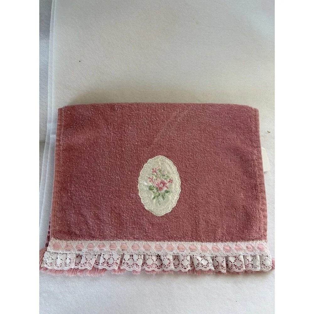 Vintage Cannon USA Bathroom Towels (5) Pink Embroidered
